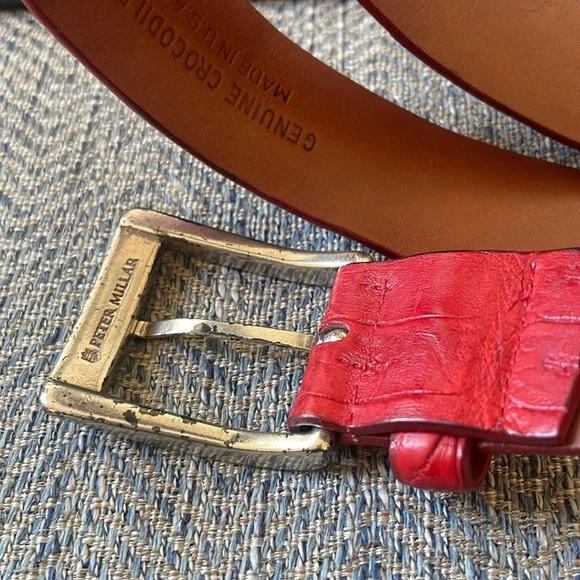 Peter Millar Red Croc Embossed Leather Belt Size: 40